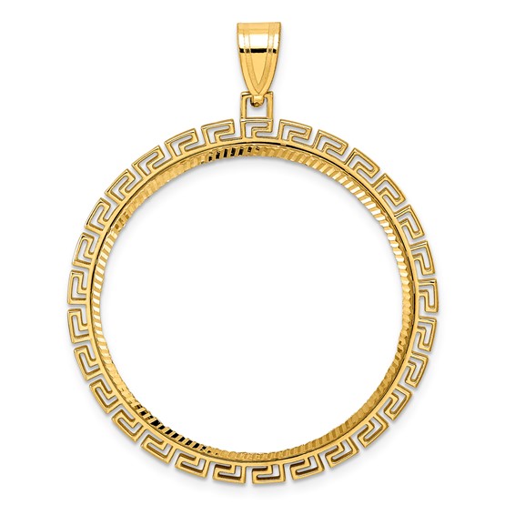 14k Diamond Cut Greek Key with 32.7mm Prong Coin Bezel Pendant