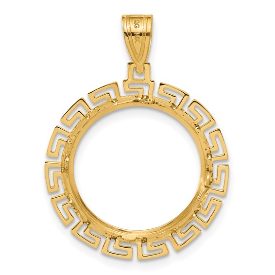 14k Polished Greek Key with 16.5mm Prong Coin Bezel Pendant