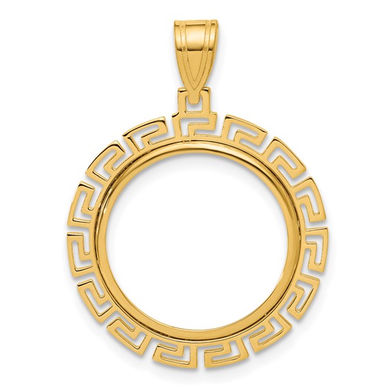 14k Polished Greek Key with 16.5mm Prong Coin Bezel Pendant