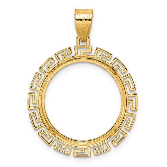 14k Polished Greek Key with 18.0mm Prong Coin Bezel Pendant