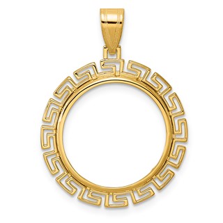 14k Polished Greek Key with 18.0mm Prong Coin Bezel Pendant