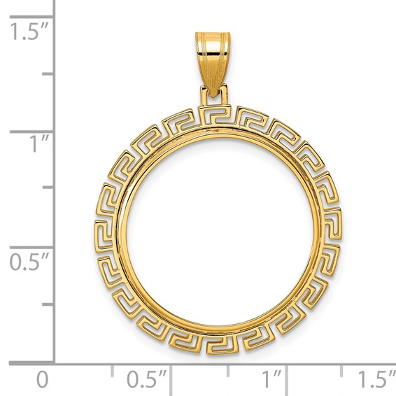 14k Polished Greek Key with 22.0mm Prong Coin Bezel Pendant