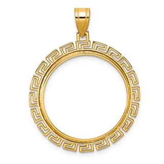 14k Polished Greek Key with 22.0mm Prong Coin Bezel Pendant