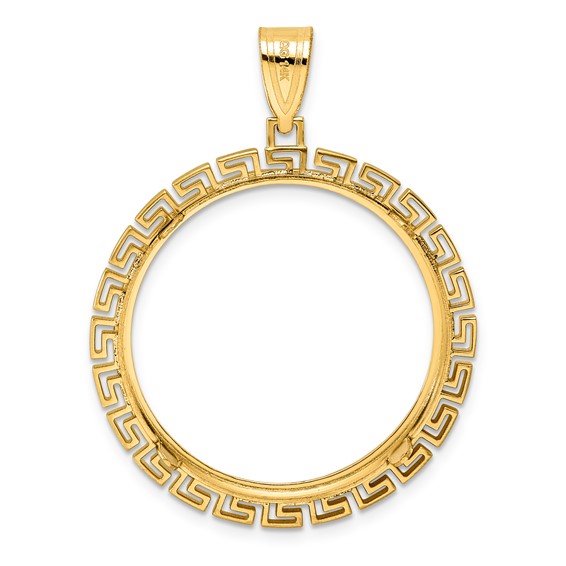 14k Polished Greek Key with 27.0mm Prong Coin Bezel Pendant