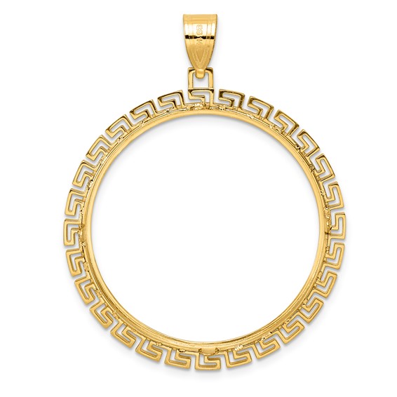 14k Polished Greek Key with 32.0mm Prong Coin Bezel Pendant