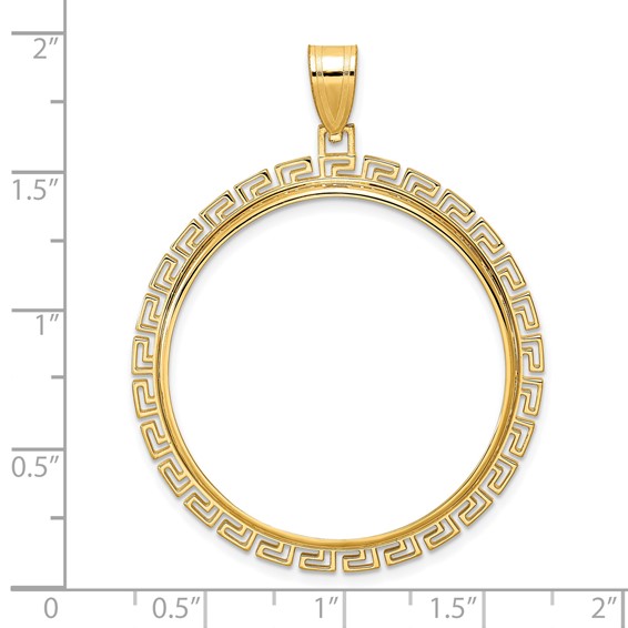 14k Polished Greek Key with 32.7mm Prong Coin Bezel Pendant