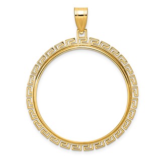 14k Polished Greek Key with 32.7mm Prong Coin Bezel Pendant
