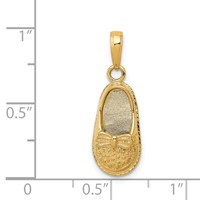 14K Yellow Gold 3-D Baby Shoe Pendant with Bow view 3