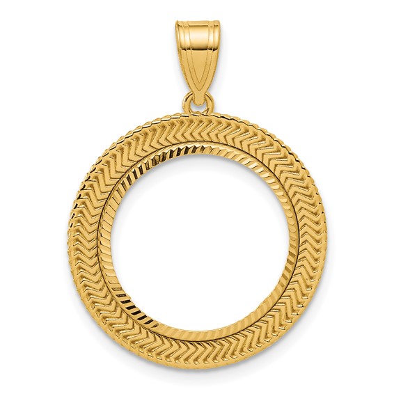 14k Diamond Cut Layered with 16.5mm Prong Coin Bezel Pendant