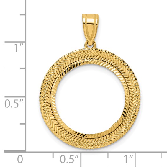 14k Diamond Cut Layered with 18.0mm Prong Coin Bezel Pendant
