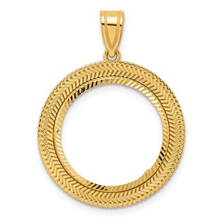 14k Diamond Cut Layered with 18.0mm Prong Coin Bezel Pendant