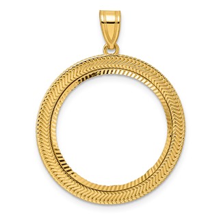 14k Diamond Cut Layered with 22.0mm Prong Coin Bezel Pendant