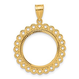 14k Diamond Cut Loop with 16.5mm Prong Coin Bezel Pendant