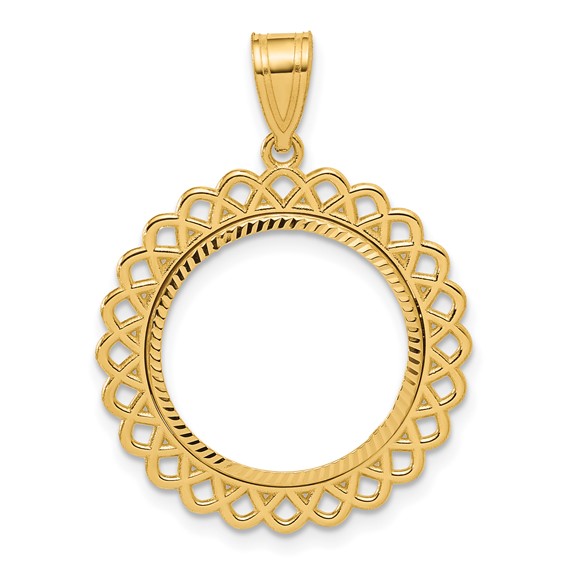 14k Diamond Cut Loop with 16.5mm Prong Coin Bezel Pendant