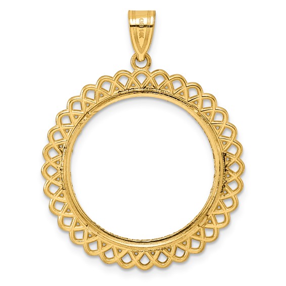 14k Diamond Cut Loop with 22.0mm Prong Coin Bezel Pendant