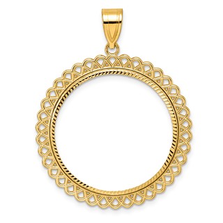 14k Diamond Cut Loop with 27.0mm Prong Coin Bezel Pendant
