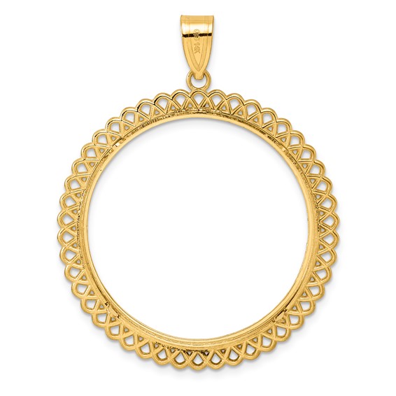 14k Diamond Cut Loop with 32.0mm Prong Coin Bezel Pendant