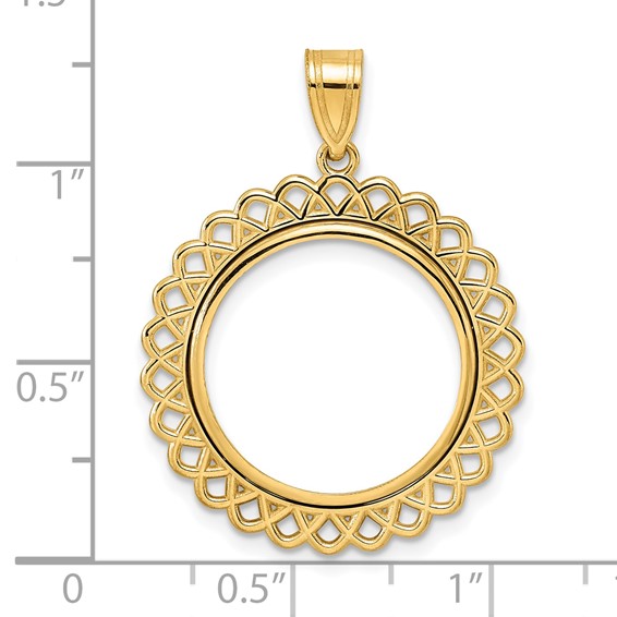 14k Polished Loop with 18.0mm Prong Coin Bezel Pendant