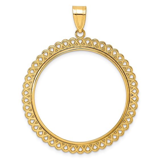 14k Polished Loop with 32.0mm Prong Coin Bezel Pendant