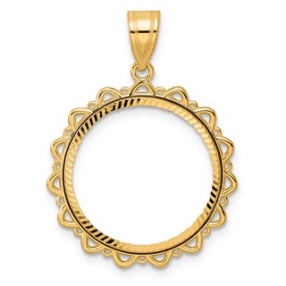 14k Diamond Cut Multi Arch with 18.0mm Prong Coin Bezel Pendant