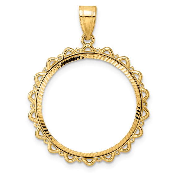 14k Diamond Cut Multi Arch with 22.0mm Prong Coin Bezel Pendant