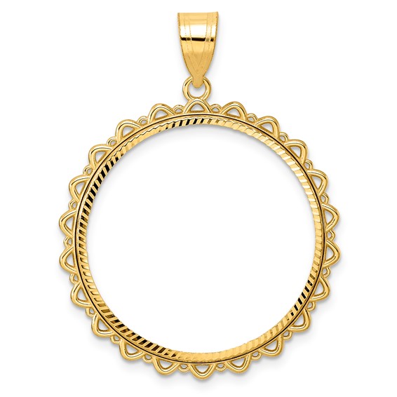 14k Diamond Cut Multi Arch with 27.0mm Prong Coin Bezel Pendant