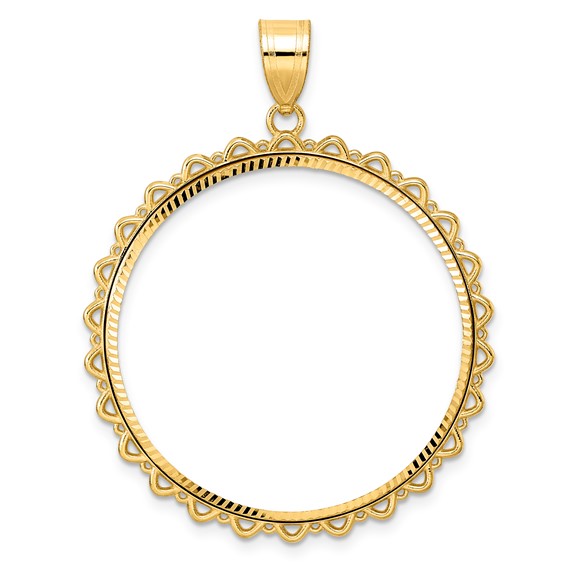 14k Diamond Cut Multi Arch with 32.0mm Prong Coin Bezel Pendant