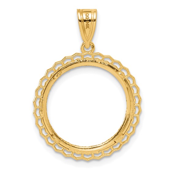 14k Diamond Cut Poly Edge with 16.5mm Prong Coin Bezel Pendant