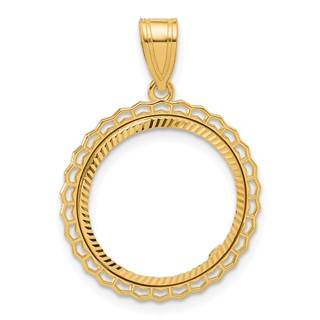 14k Diamond Cut Poly Edge with 16.5mm Prong Coin Bezel Pendant