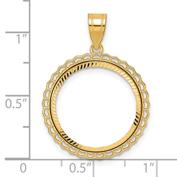 14k Diamond Cut Poly Edge with 18.0mm Prong Coin Bezel Pendant