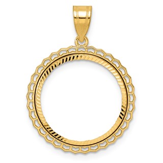 14k Diamond Cut Poly Edge with 18.0mm Prong Coin Bezel Pendant
