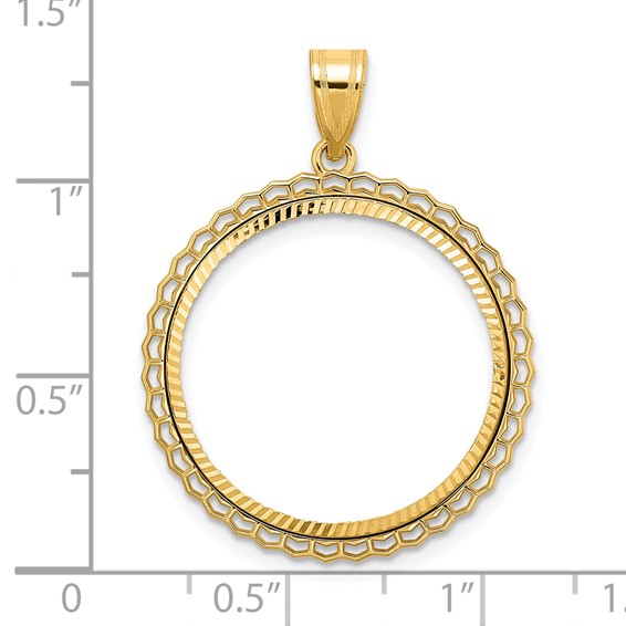 14k Diamond Cut Poly Edge with 22.0mm Prong Coin Bezel Pendant