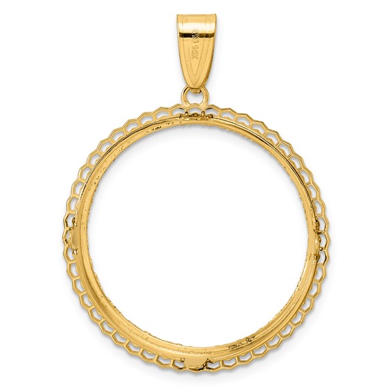 14k Diamond Cut Poly Edge with 27.0mm Prong Coin Bezel Pendant