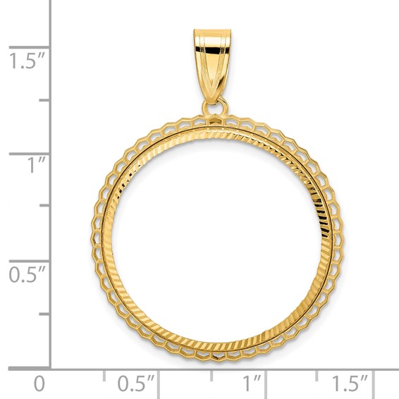14k Diamond Cut Poly Edge with 27.0mm Prong Coin Bezel Pendant