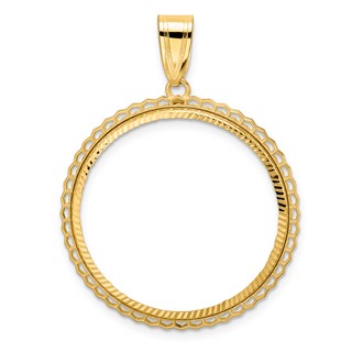 14k Diamond Cut Poly Edge with 27.0mm Prong Coin Bezel Pendant