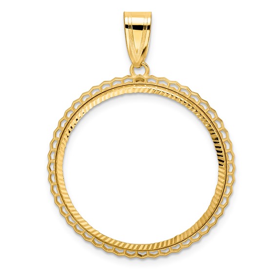 14k Diamond Cut Poly Edge with 27.0mm Prong Coin Bezel Pendant