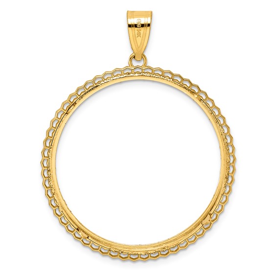 14k Diamond Cut Poly Edge with 32.0mm Prong Coin Bezel Pendant