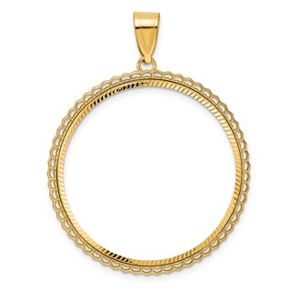 14k Diamond Cut Poly Edge with 32.0mm Prong Coin Bezel Pendant