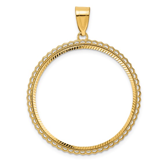 14k Diamond Cut Poly Edge with 32.0mm Prong Coin Bezel Pendant