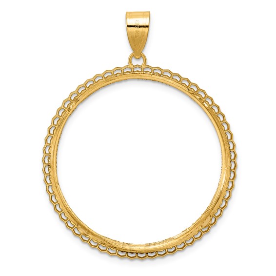 14k Diamond Cut Poly Edge with 32.7mm Prong Coin Bezel Pendant