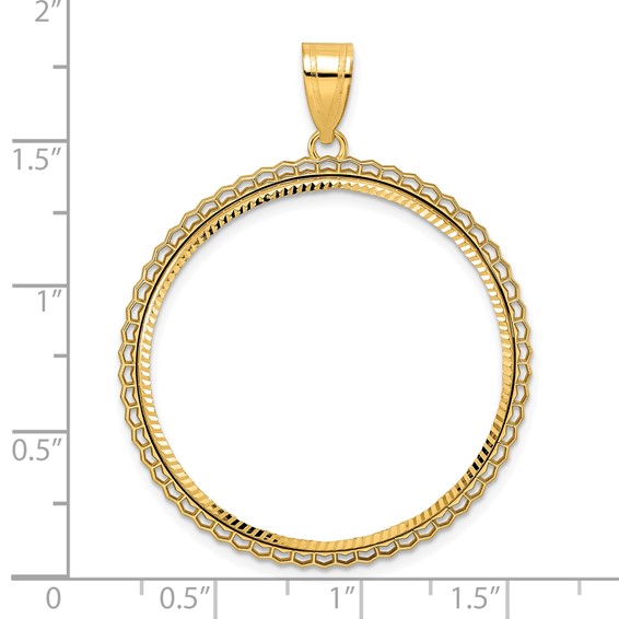14k Diamond Cut Poly Edge with 32.7mm Prong Coin Bezel Pendant