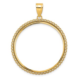 14k Diamond Cut Poly Edge with 32.7mm Prong Coin Bezel Pendant