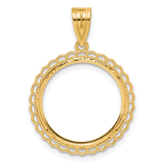 14k Polished Poly Edge with 16.5mm Prong Coin Bezel Pendant
