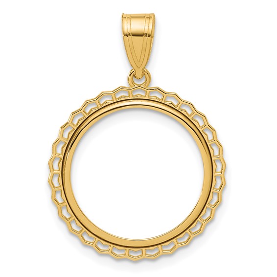14k Polished Poly Edge with 16.5mm Prong Coin Bezel Pendant