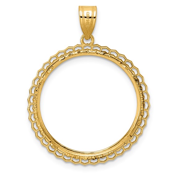 14k Polished Poly Edge with 22.0mm Prong Coin Bezel Pendant
