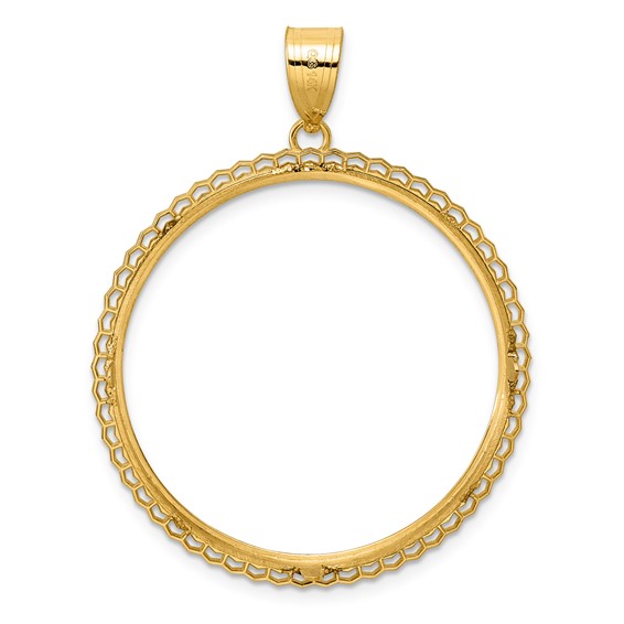 14k Polished Poly Edge with 32.0mm Prong Coin Bezel Pendant