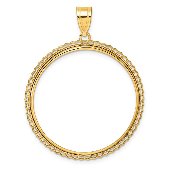 14k Polished Poly Edge with 32.0mm Prong Coin Bezel Pendant