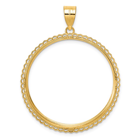 14k Polished Poly Edge with 32.7mm Prong Coin Bezel Pendant