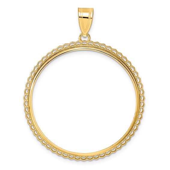 14k Polished Poly Edge with 32.7mm Prong Coin Bezel Pendant