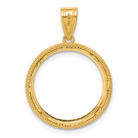 14k Diamond Cut Popcorn with 16.5mm Prong Coin Bezel Pendant
